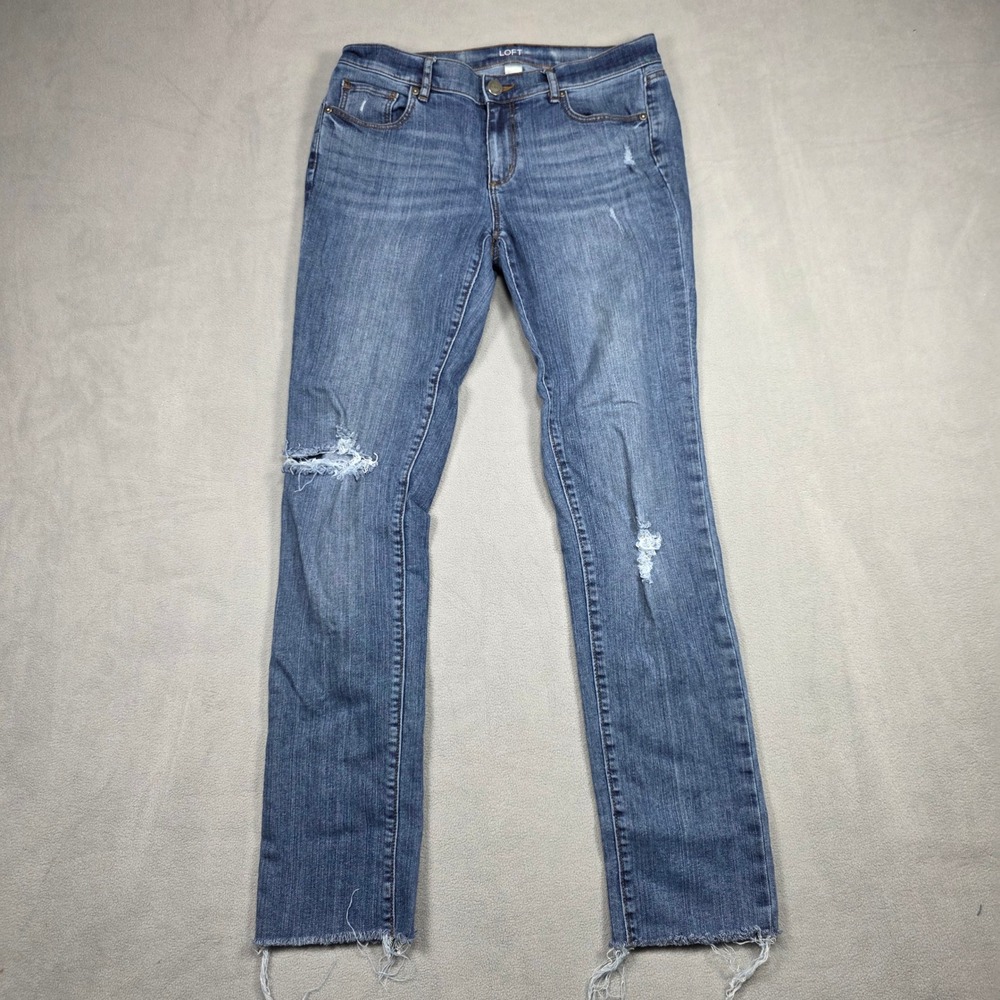 LOFT Jeans Womens 8 Medium Blue Straight‎ Mid Rise Distressed Medium Wash